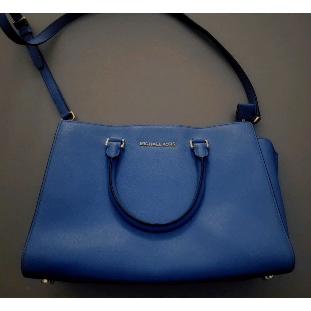 Michael Kors Blue Selma Saffiano Leather Satchel/purse, Lrge